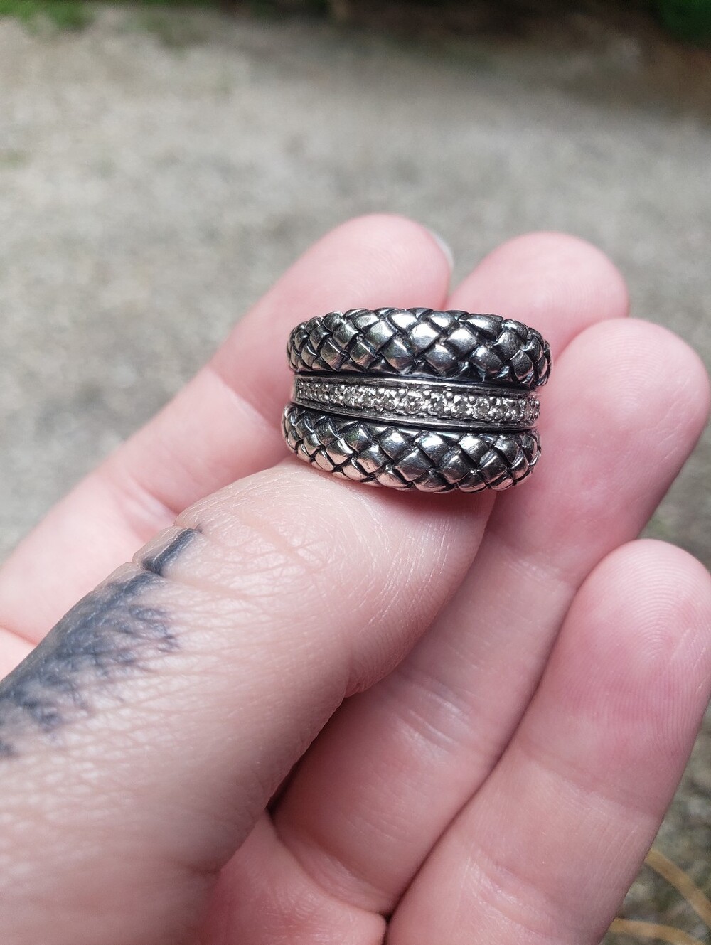 Scott Kay sterling silver .925 diamond basket weave statement ring